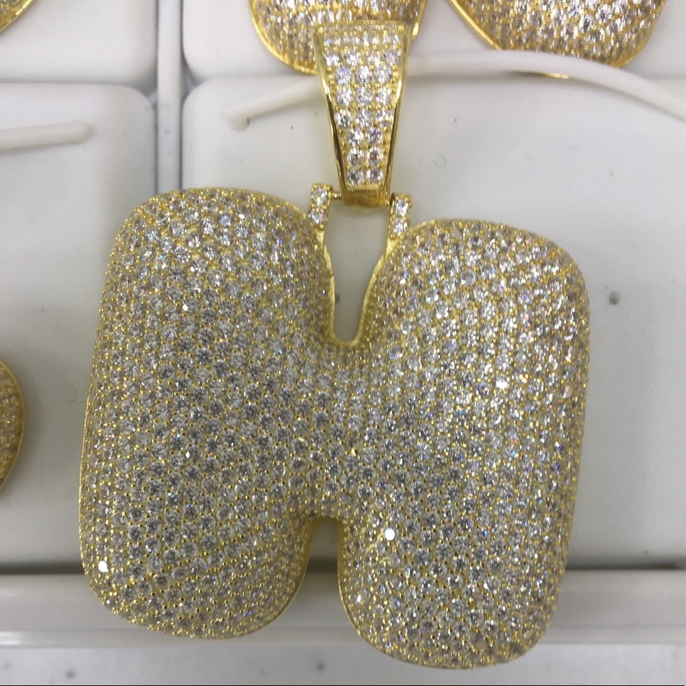 925 Sterling Silver Bubble Letter H w/Chain CZ